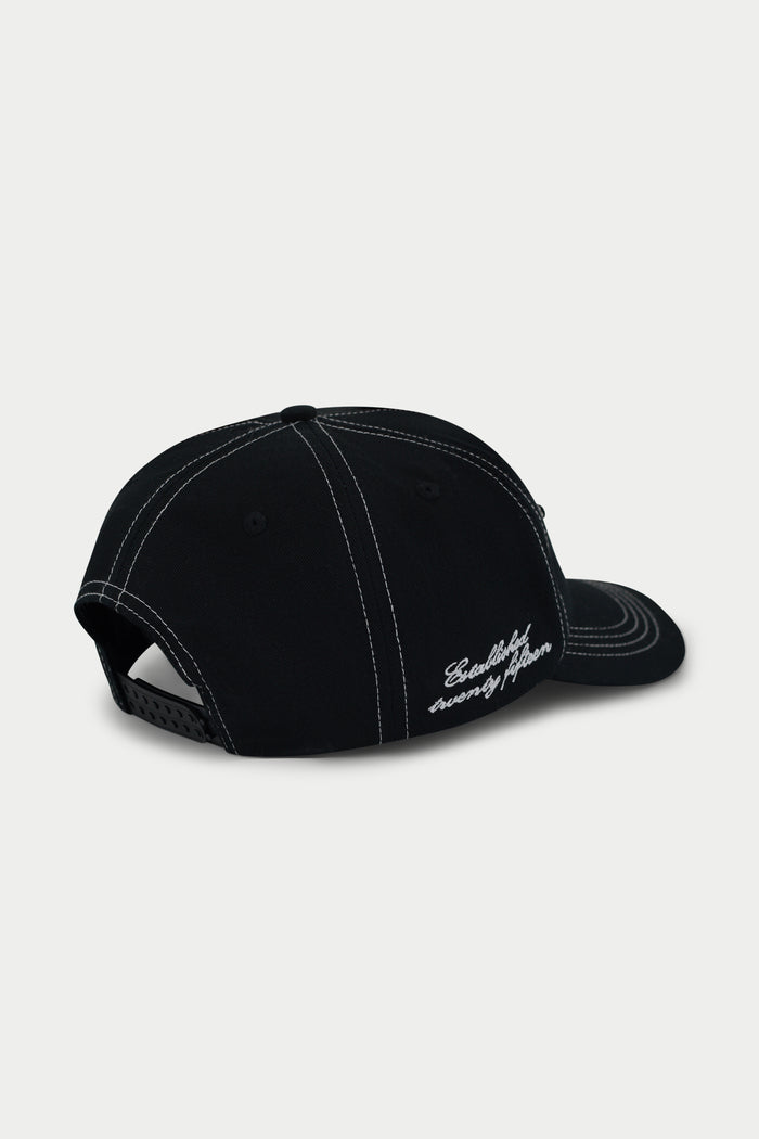 CONTRAST STITCH LAUREL EMBROIDERY CAP - BLACK