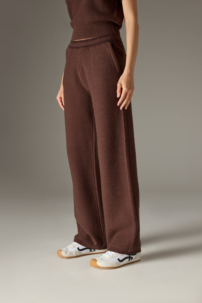 CONTRAST STRIPE KNITTED JOGGERS - CHOCOLATE