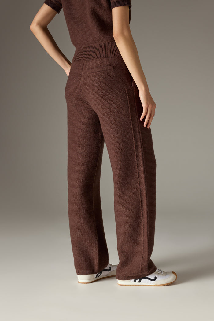 CONTRAST STRIPE KNITTED JOGGERS - CHOCOLATE