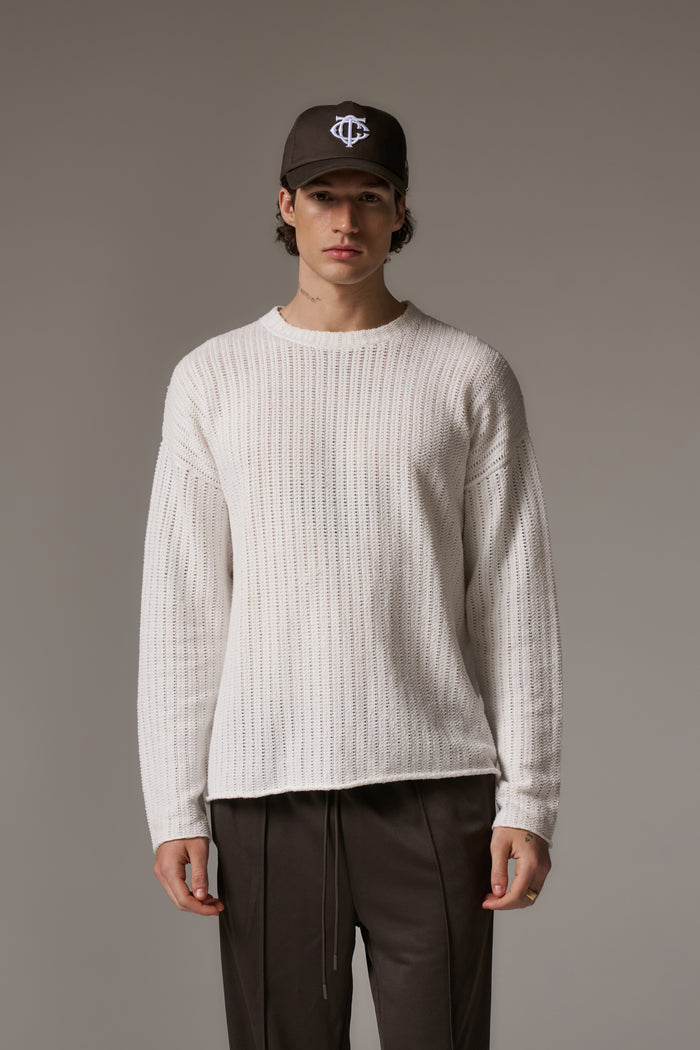 COPYRIGHT CROCHET LONG SLEEVE T-SHIRT - WHITE