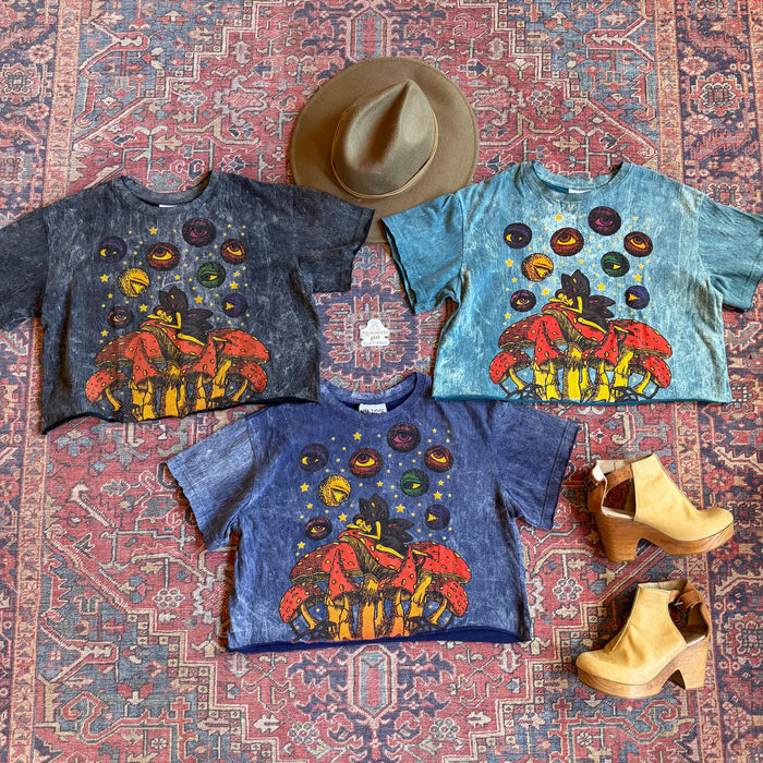 Cotton Fairy + Mushroom Mineral Wash Cropped Tee - Fair Trade Made - 3 Colors Available