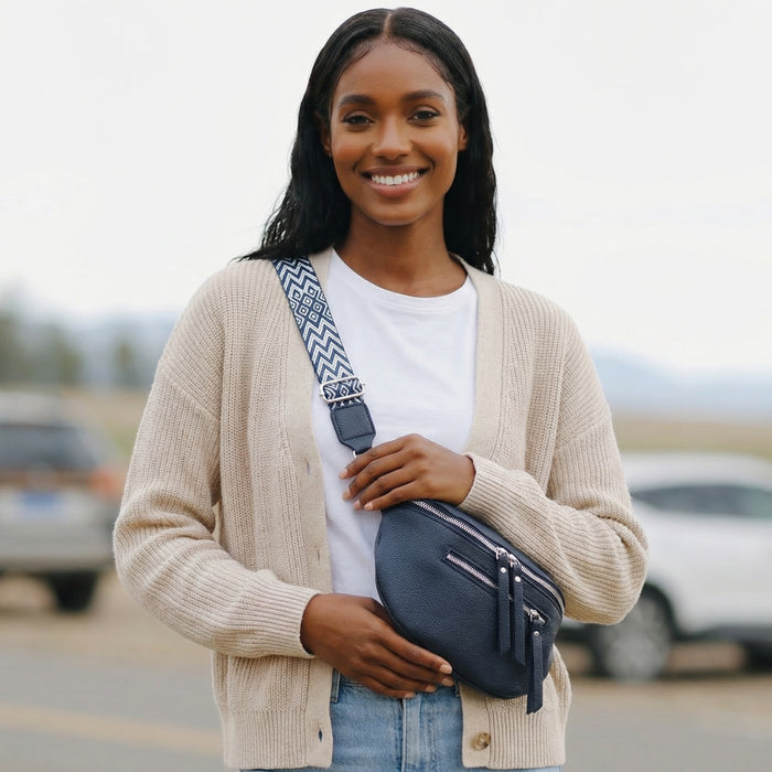 Crossbody Sling Bag - Vegan Leather - Navy Blue