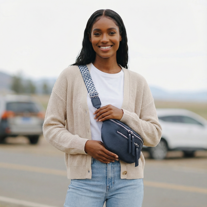Crossbody Sling Bag - Vegan Leather - Navy Blue
