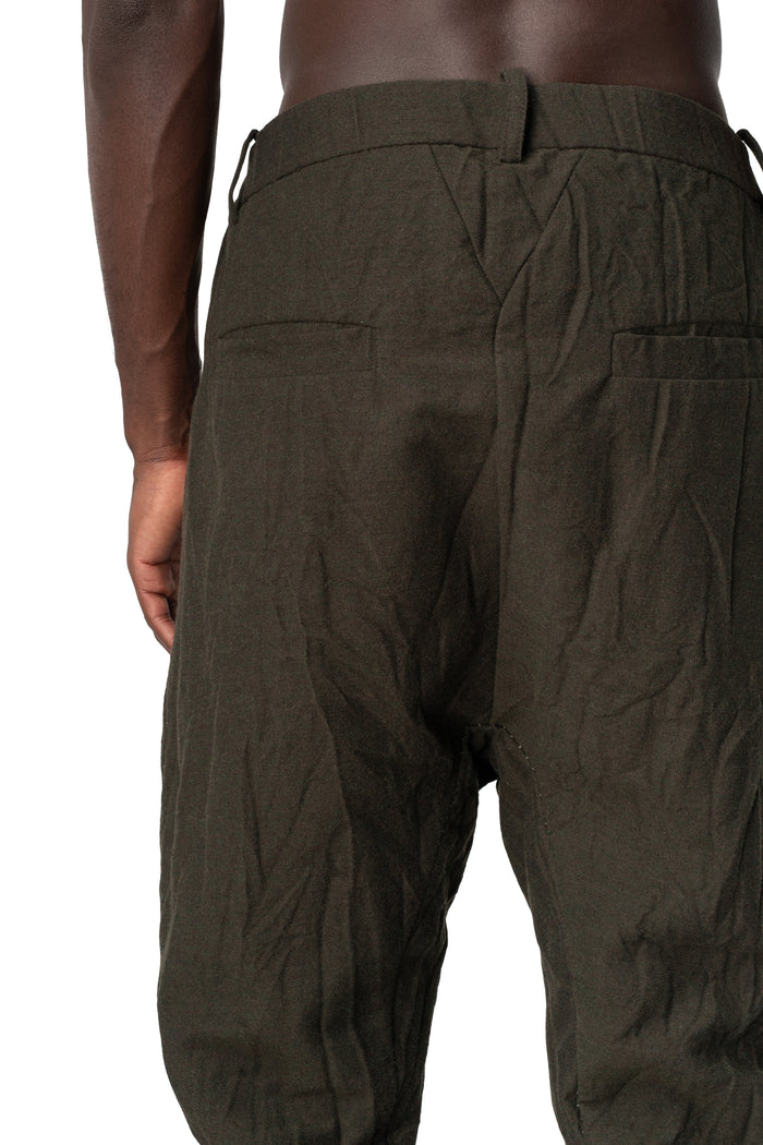 Crushed wool and linen baggy stitched trousers, Mocha