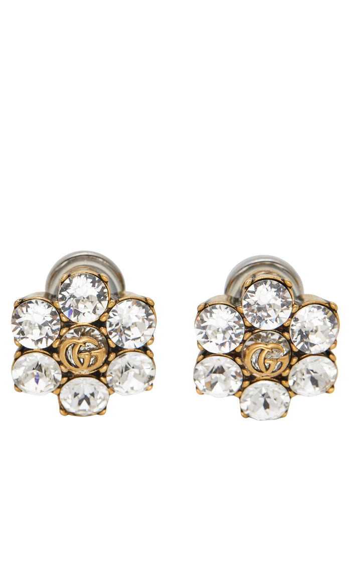 Gucci crystal GG logo clip earrings in gold-tone metal