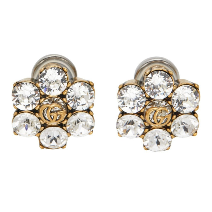 Gucci Gucci Crystal GG Logo Clip Earrings in Gold - Tone Metal - Runway Catalog
