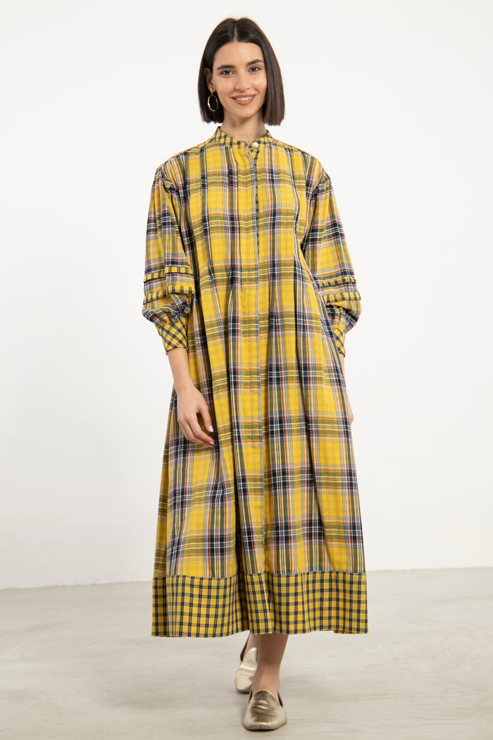 Dania Cotton Plaid Yellow Dress