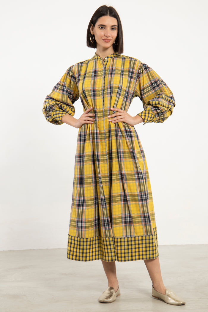 Dania Cotton Plaid Yellow Dress