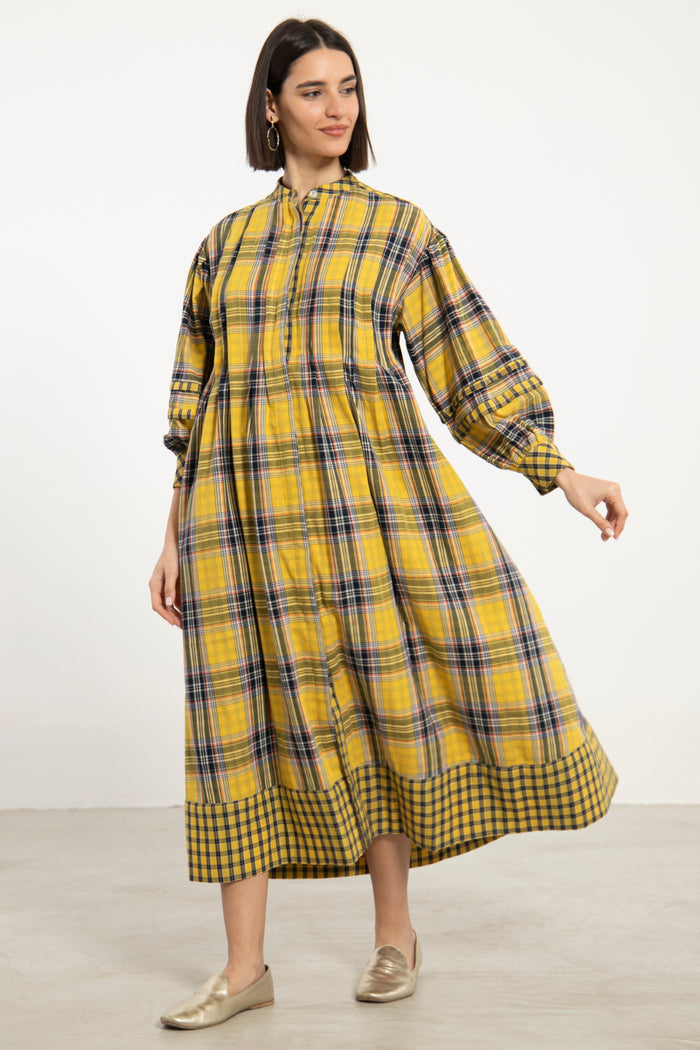 Dania Cotton Plaid Yellow Dress