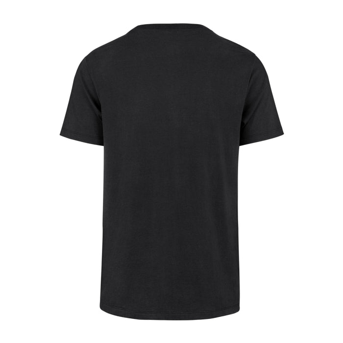 Rear view of the black short-sleeve t-shirt. The back is completely plain, showcasing a solid black fabric construction, clean crewneck collar line, and a standard straight hem.