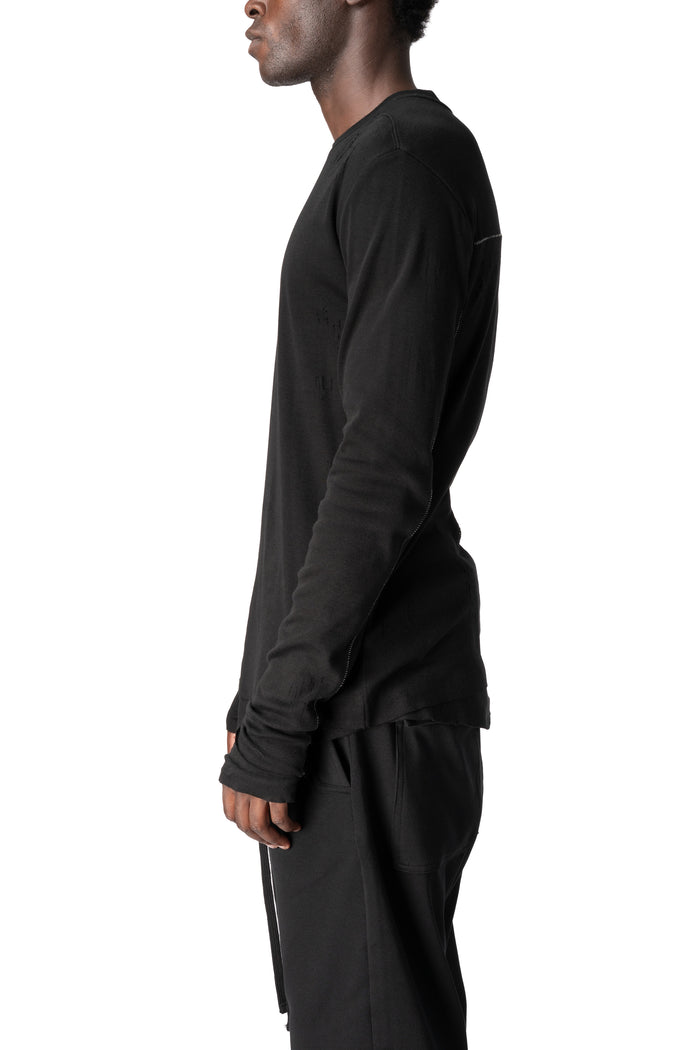 Distressed double layer long sleeve tee, Black