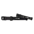Two black Sassy Woof "Dog Collar - Reflection" adjustable collars with metal rings and buckles, white stitching, logo tags, and reflective features for nighttime safety are displayed on a white background.