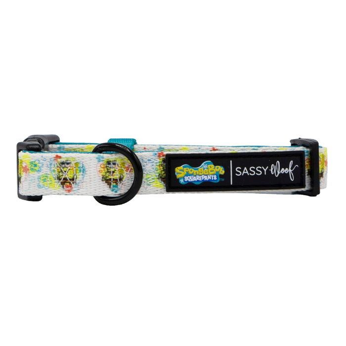 The Sassy Woof Dog Collar - SpongeBob SquarePants™ Bikini Bottom features vibrant designs, dual logo labels, and is adjustable for your pup’s comfort—perfect for SpongeBob fans.