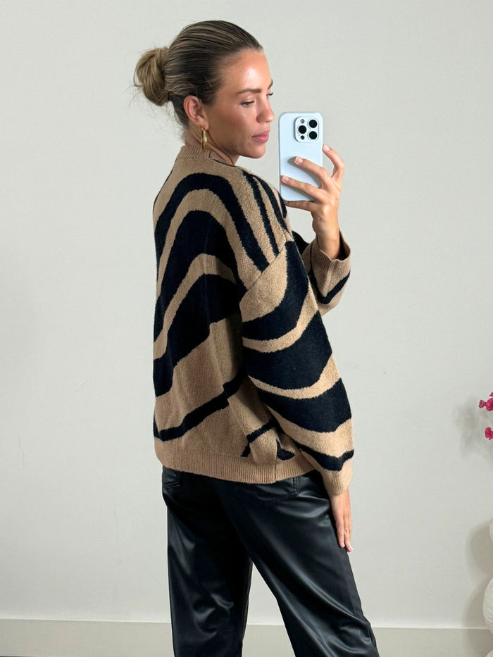 Dylan Zebra Print Jumper in Neutral - Style Cheat