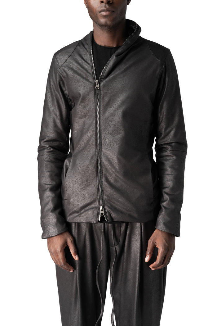 Eco vegan leather zip sweatshirt, Black