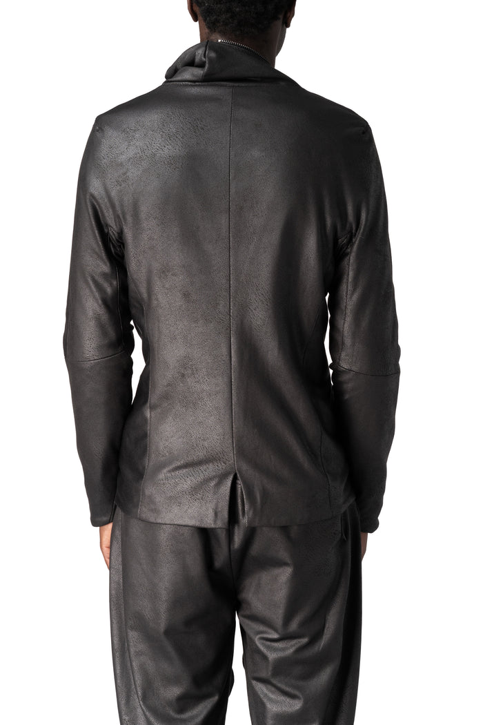 Eco vegan leather zip sweatshirt, Black