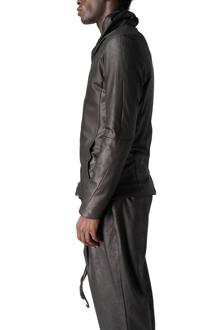 Eco vegan leather zip sweatshirt, Black