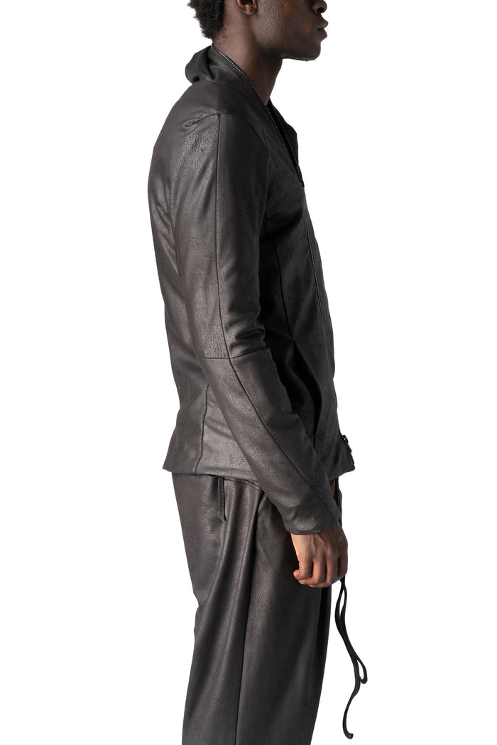 Eco vegan leather zip sweatshirt, Black