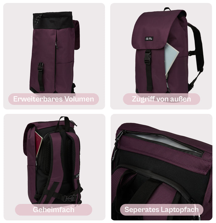 Ela Mo™ Everywhere Rucksack | Plum Reflective