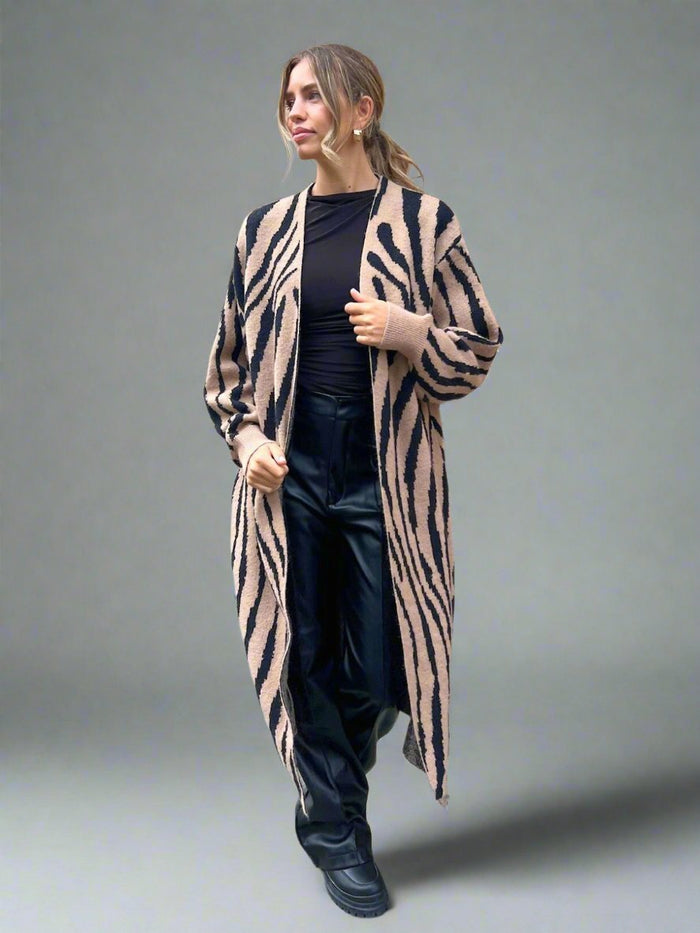 Eliana Zebra Cardigan In Neutral & Black - Style Cheat