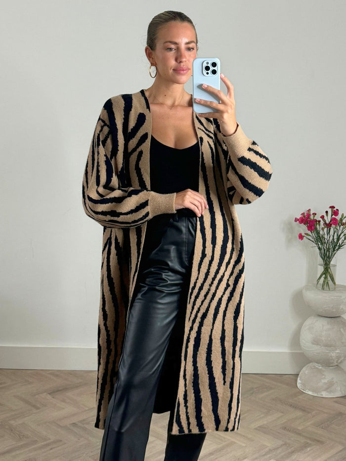 Eliana Zebra Cardigan In Neutral & Black - Style Cheat