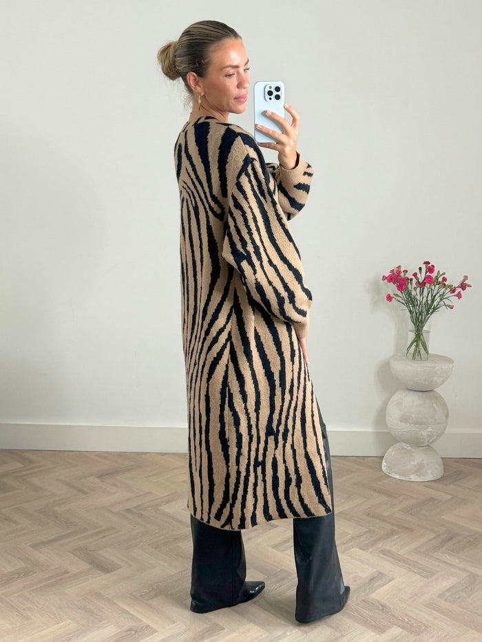 Eliana Zebra Cardigan In Neutral & Black - Style Cheat