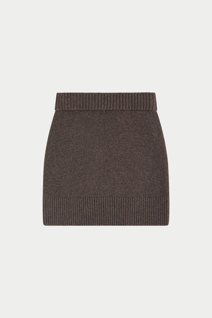 EMBLEM EMBROIDERED KNIT SKIRT - BROWN
