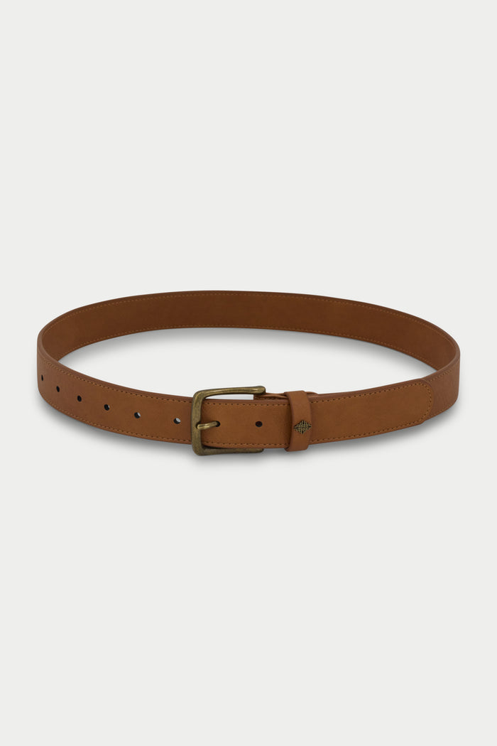 EMBLEM FAUX LEATHER BELT - TAN