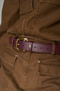 EMBLEM FAUX LEATHER WOVEN BELT - BURGUNDY
