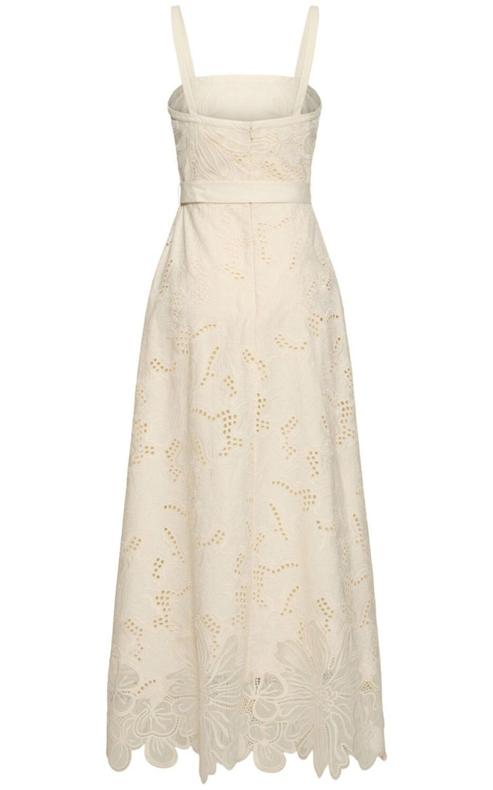 Elie Saab eyelet embroidered cotton-blend midi dress with scalloped hem