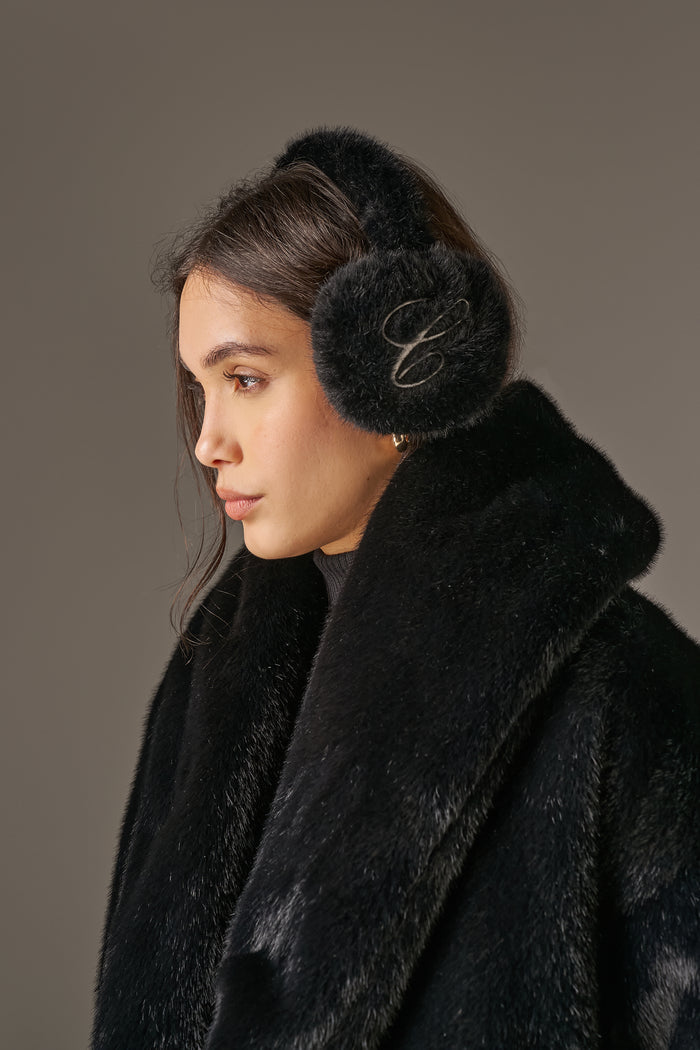 FAUX FUR SINGLE SCRIPT EARMUFFS - BLACK