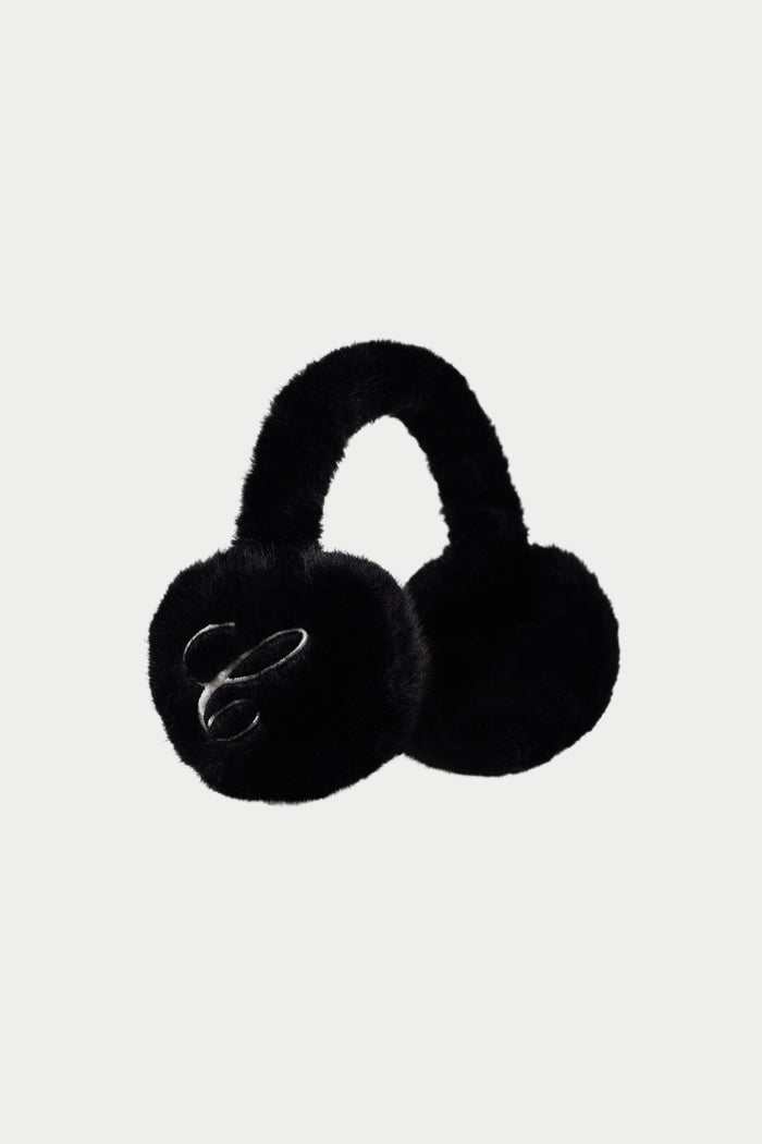 FAUX FUR SINGLE SCRIPT EARMUFFS - BLACK