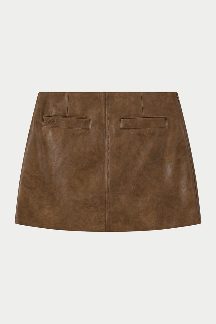 FAUX LEATHER MINI SKIRT - WASHED BROWN