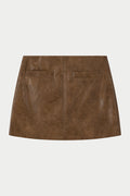 FAUX LEATHER MINI SKIRT - WASHED BROWN