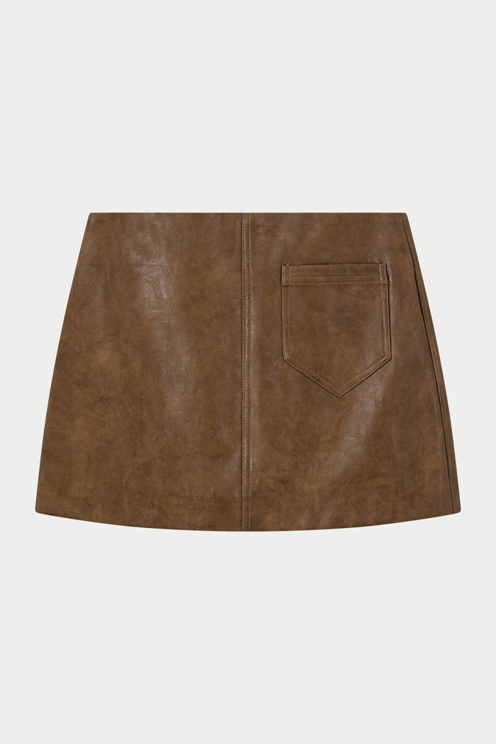FAUX LEATHER MINI SKIRT - WASHED BROWN