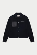 FAUX LEATHER POCKET TAILORED JACKET - BLACK