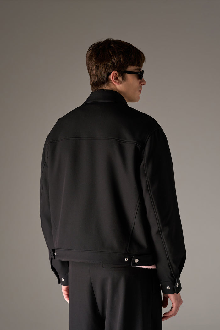 FAUX LEATHER POCKET TAILORED JACKET - BLACK