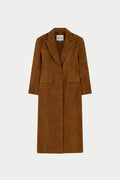 FAUX SUEDE CINCHED WAIST TAILORED COAT - BROWN