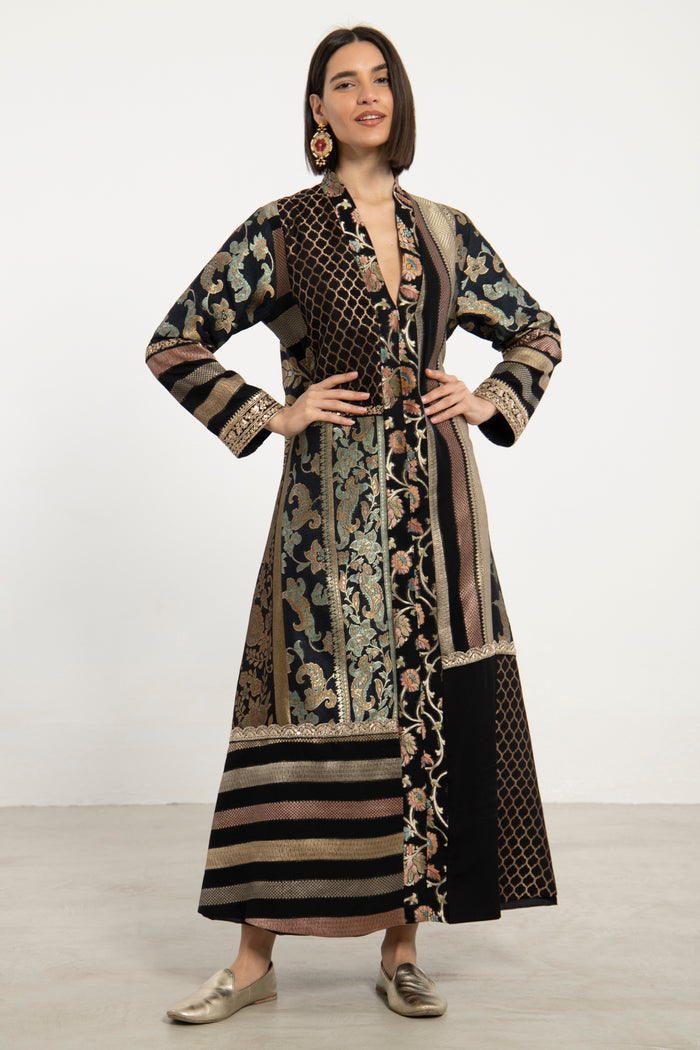 Fayrouz Silk Brocade Hand Painted Dress