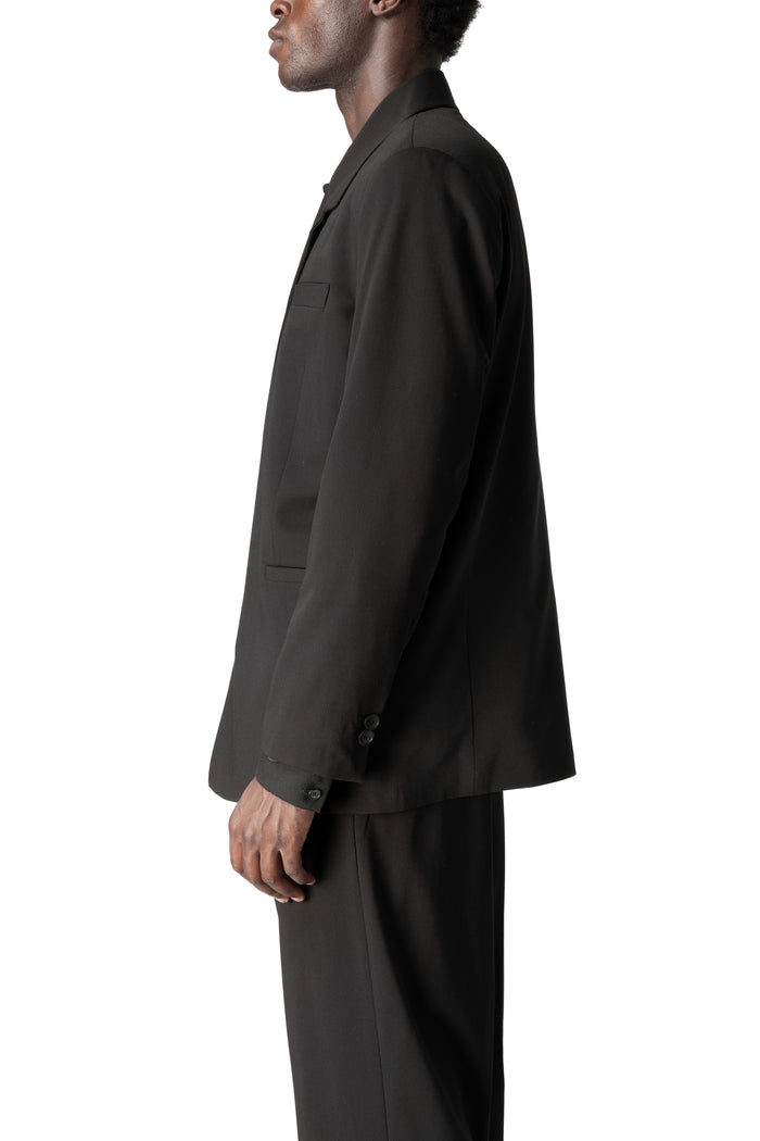 Fluid wool-blend blazer, Black