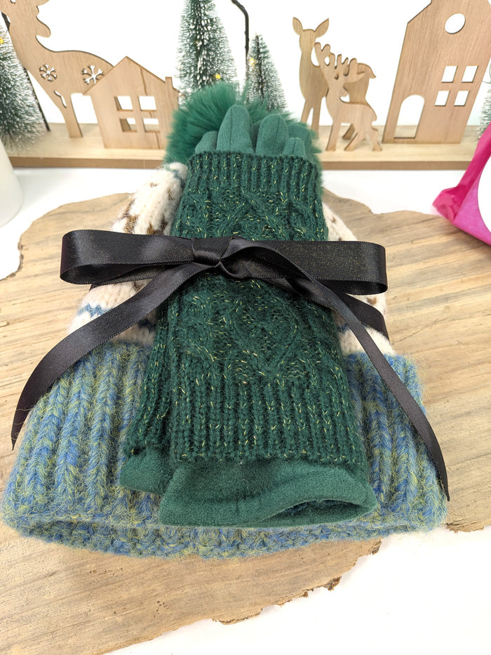 Forest Fairisle Gift Set – Green Bobble Hat & 3-in-1 Gloves