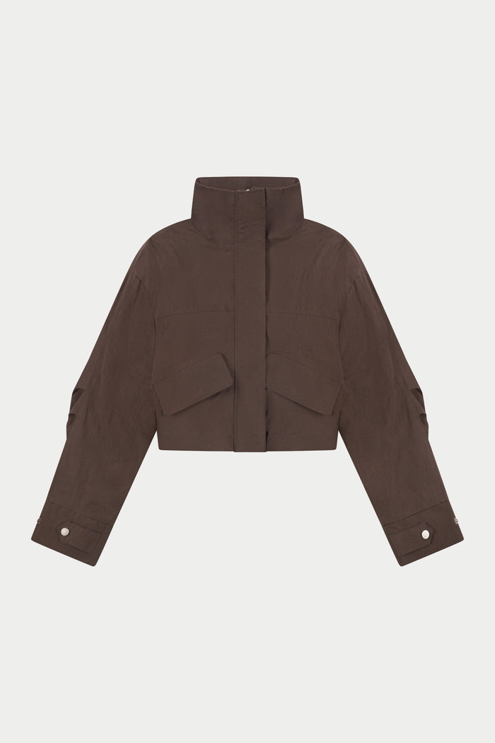 FUNNEL NECK SHELL JACKET - BROWN