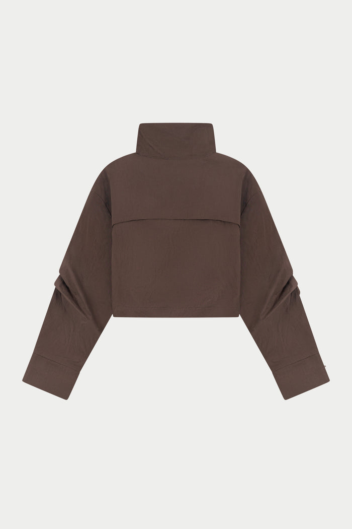 FUNNEL NECK SHELL JACKET - BROWN