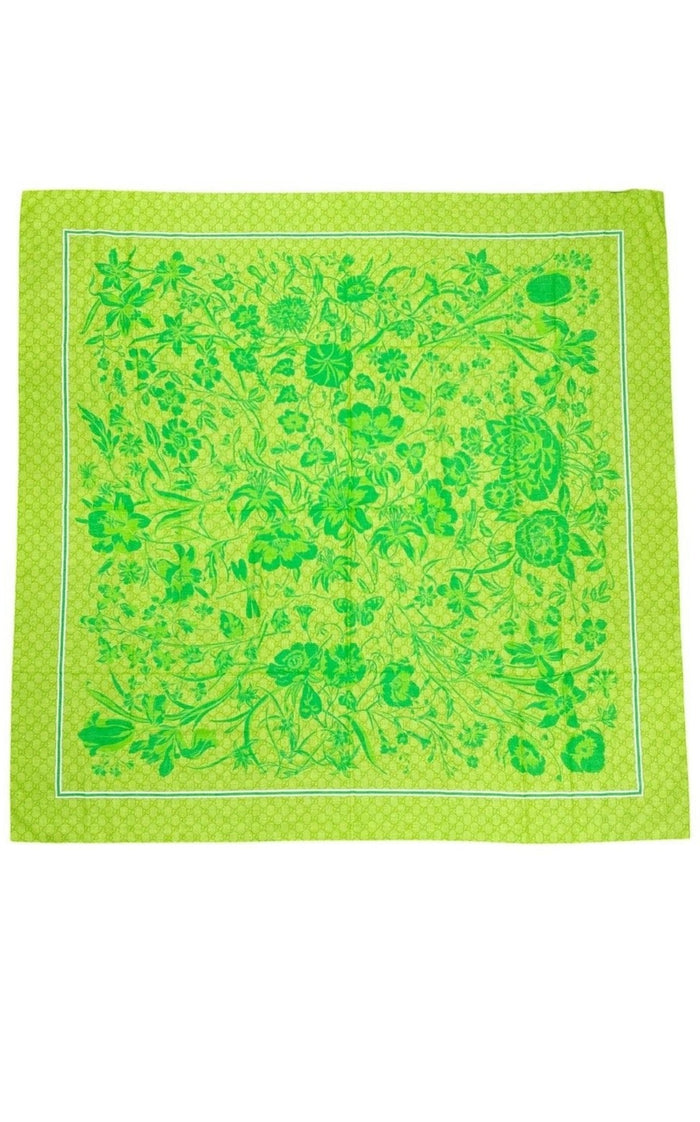 Gucci green GG Supreme floral print silk scarf carré