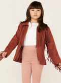 Girls Fringe Moto Jacket Rust