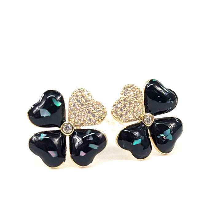 Glitter & Enamel 4 Leaf Clover Stud Earrings