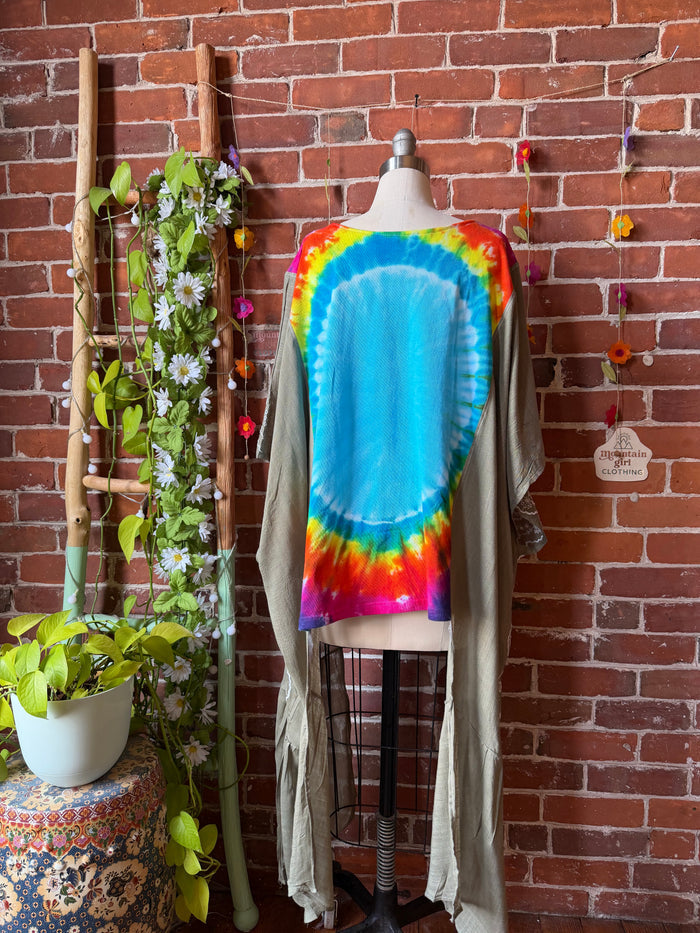 Grateful Dead Inspired Tie Dye Sage Embroidered Hi Lo Top