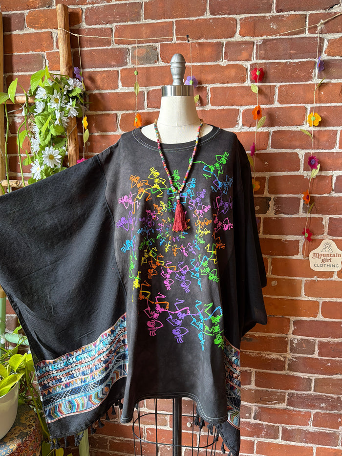 Grateful Dead Skeleton Spiral Inspired Embroidered Poncho Top