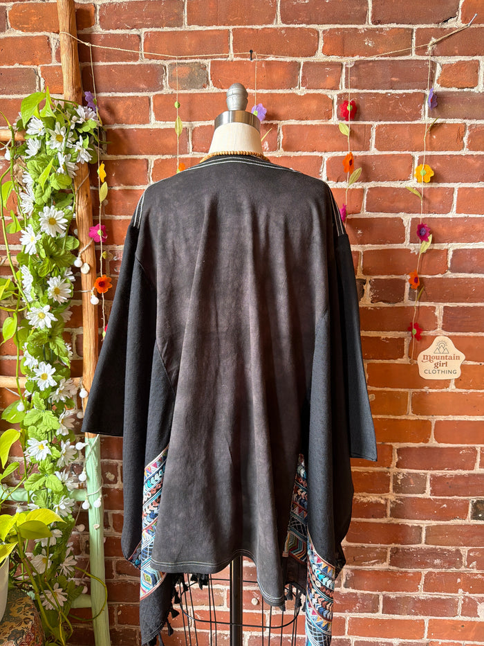Grateful Dead Skeleton Spiral Inspired Embroidered Poncho Top