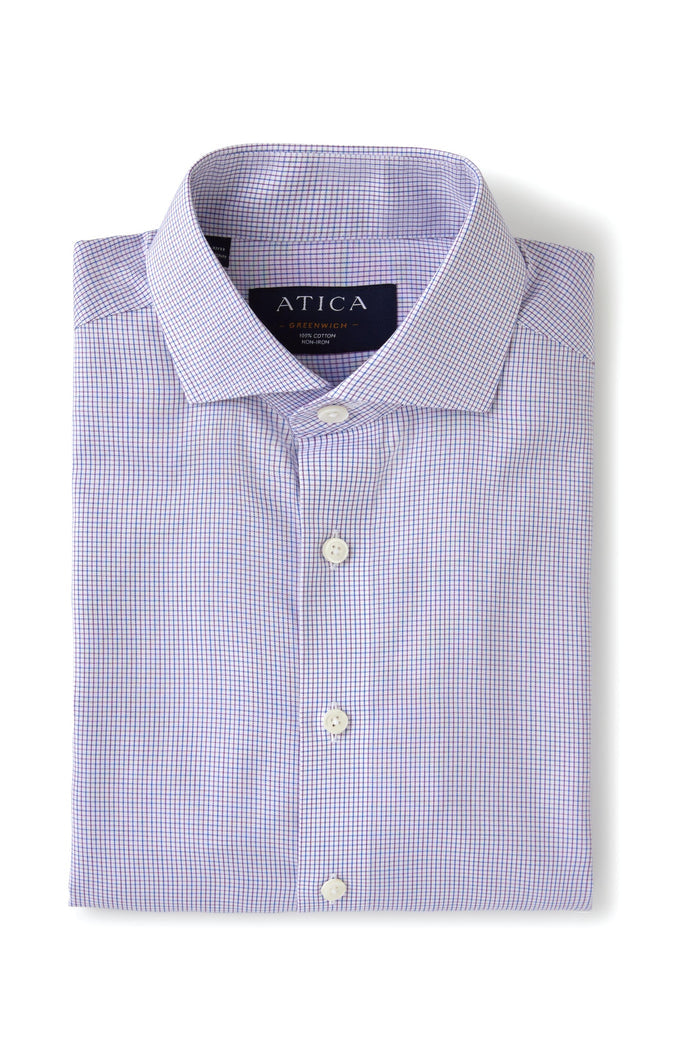 Greenwhich Blue Red Micro Check Shirt - Atica Man